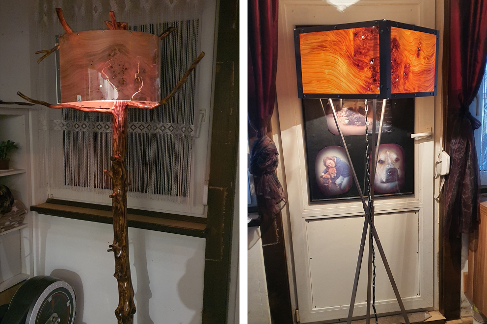 
			Andrea Hampel baut auch selbstgestaltete Lampen.

		