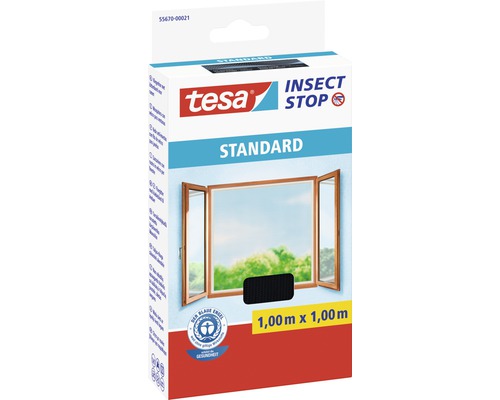 Fliegengitter für Fenster tesa Insect Stop Standard ohne Bohren anthrazit 100x100 cm