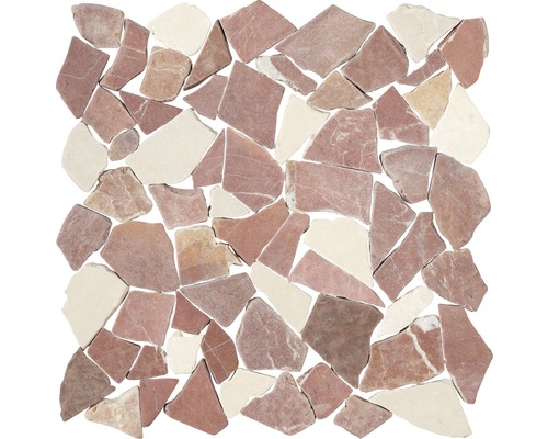 Polygonales Marmor-Natursteinmosaik Biancone & Rosso Verona