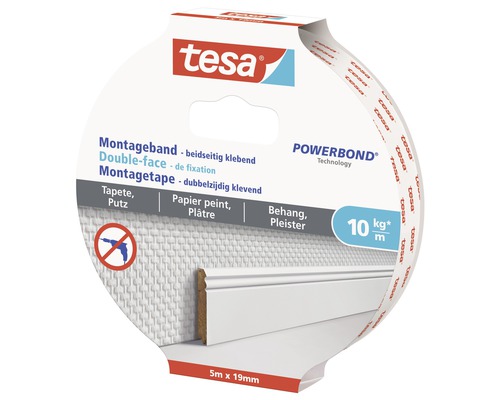 Montageband tesa weiss für Tapete & Putz 5 m x 19 mm