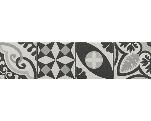 Keramikbordüre Patchwork black & white 7,7x31,8 cm