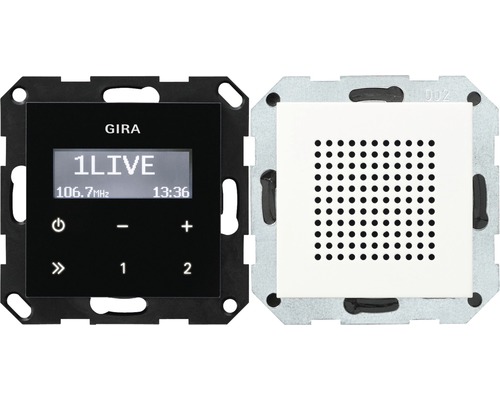 Gira 228027 Unterputz-Radio RDS mit Lautsprecher Bedienaufsatz in Schwarzglasoptik Standard 55/E2/Event reinweiß/matt
