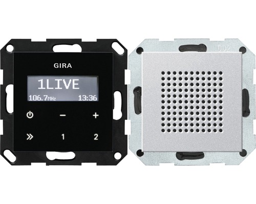 Gira 228026 Unterputz-Radio RDS mit Lautsprecher Bedienaufsatz in Schwarzglasoptik E2/Event alu