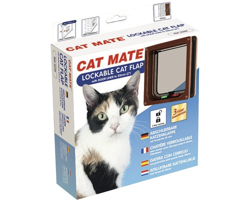 Katzenklappe Cat Mate abschließbar mit Tunnel Einbautiefe bis 50 mm 165 x 174 mm braun