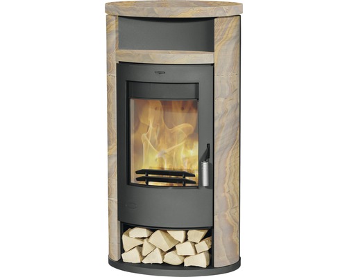 Kaminofen Fireplace Alicante Sandstein 8 kW mit Holzfach