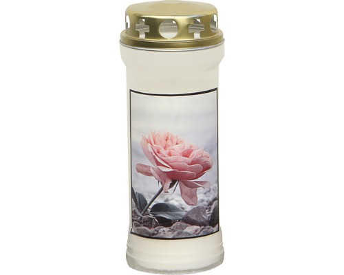 Grablicht mit Blume H 17 cm weiß-rosa