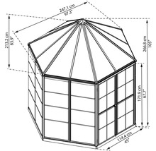Gewächshaus Palram – Canopia Oasis Hexagonal inkl. Fundamentrahmen, Lamellenfenster, Regenablaufrinne 247,1 x 213,2 cm grau-thumb-4