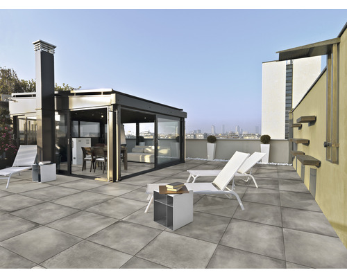 FLAIRSTONE Feinsteinzeug Terrassenplatte betongrau 60 x 60 x 2 cm rektifizierte Kante