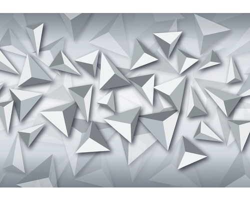 Fototapete Vlies Dreiecke 3D weiß grau 312 x 219 cm-0