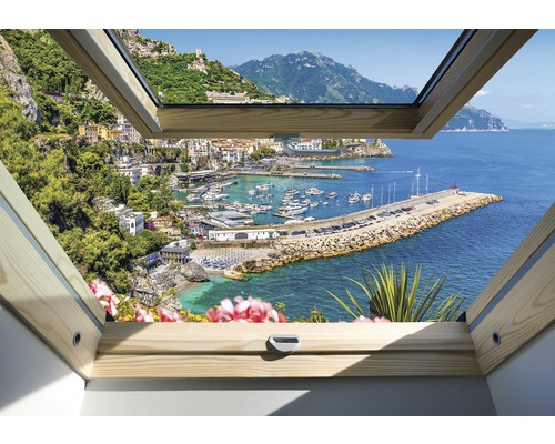 Fototapete Papier Dachfenster Riviera blau grün 254 x 184 cm-0
