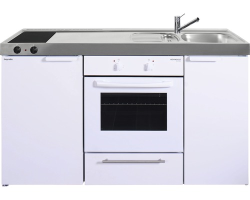 Singleküche Stengel-Küchen Kitchenline 150 cm Frontfarbe Weiß Glänzend Korpusfarbe Weiß inkl. Einbaugeräte 1115000503100