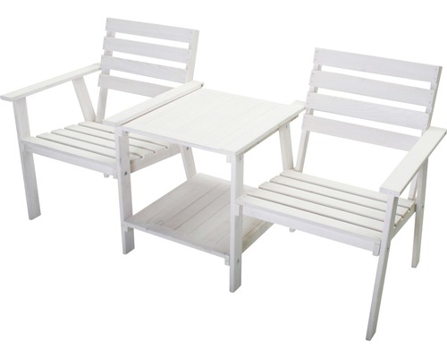 Gartenbank Loveseat Tete-a-Tete Holz 2-Sitzer inkl. Tisch weiß