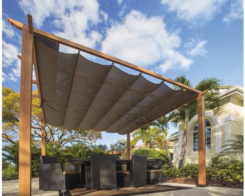 Aluminium Pergola, Pavillon Paragon Outdoor Florida 10x10 mit verstellbarem Sonnensegel 320 x 320 cm holzoptik