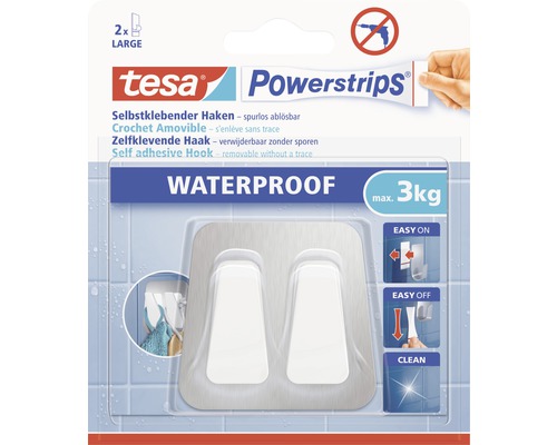 tesa Powerstrips® Waterproof Duo Haken edelstahl/weiß