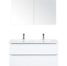 Badmöbel-Set Pulse 120 cm mit Doppelwaschtisch Keramik Weiß hochglanz und Spiegelschrank 84726001-thumb-0