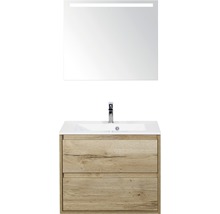 Badmöbel-Set Sanox Porto BxHxT 70 x 170 x 50 cm Frontfarbe eiche natur mit Waschtisch Mineralguss weiß und Waschtischunterschrank Waschtisch Spiegel mit LED-Beleuchtung-thumb-0