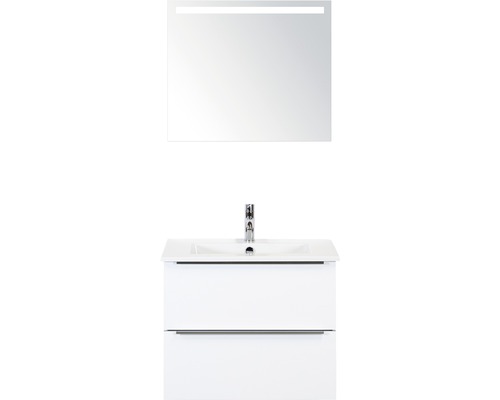 Badmöbel-Set Pulse 70 cm mit Keramikwaschtisch Weiß hochglanz und Spiegel mit LED-Beleuchtung-0