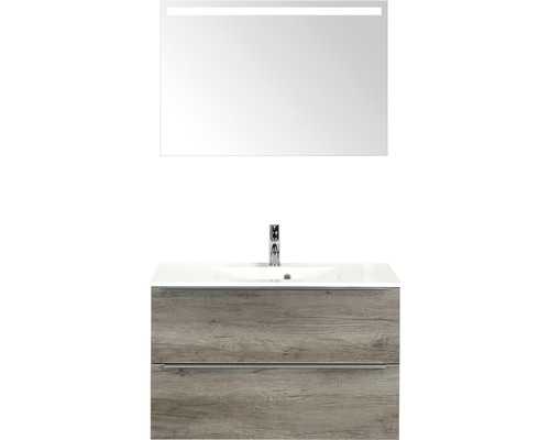 Badmöbel-Set Pulse 90 cm mit Waschtisch Nebraska Nebraska Eiche und Spiegel mit LED Beleuchtung-0