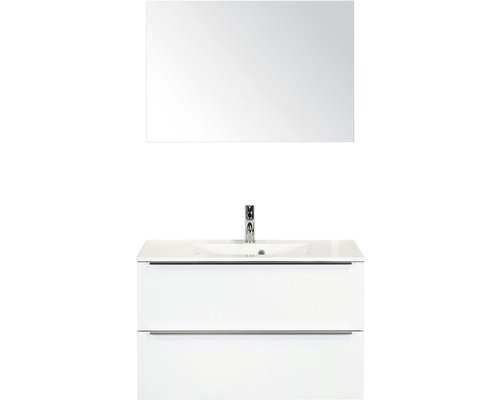 Badmöbel-Set Pulse 90 cm mit Waschtisch und Spiegel weiß hochglanz-0