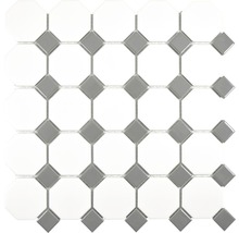 Karamikmosaik OCTAG469 weiß matt/grau glänzend 29,5x29,5 cm-thumb-0