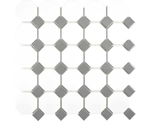 Karamikmosaik OCTAG469 weiß matt/grau glänzend 29,5x29,5 cm-0