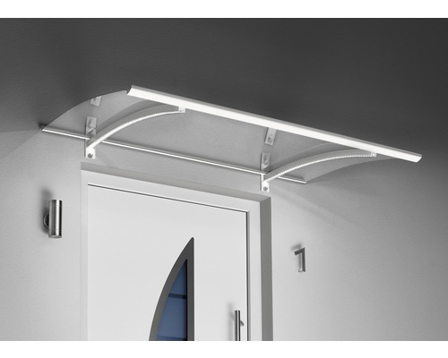 Gutta Pultvordach mit LED 150x90 cm weiß mit Acrylglas-Abdeckung klar