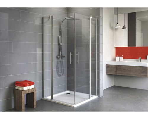 Eckeinstieg Schulte ExpressPlus Alexa Style 2.0 80x80 cm Klarglas Profilfarbe aluminium inkl. Duschwanne