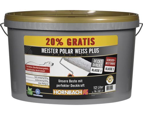 HORNBACH Wandfarbe Meister Polarweiß Plus konservierungsmittelfrei 12 l (20 % Gratis!)-0