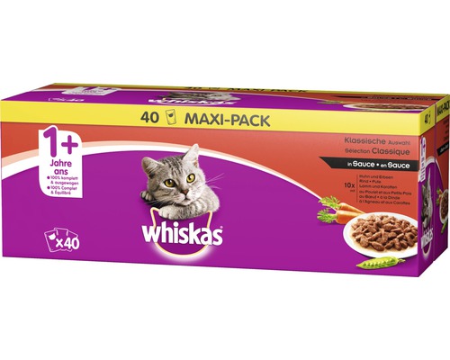 Katzenfutter nass Whiskas 1+ klassische Auswahl Fleisch Maxi-Pack 40x85 g-0
