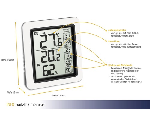 Funk-Thermometer innen/außen digital kabellos, ohne Batterie bei HORNBACH  kaufen