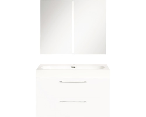 Badmöbel-Set Differnz Somero BxHxT 60 x 170 x 38 cm Frontfarbe weiß hochglanz mit Waschtisch Mineralguss weiß