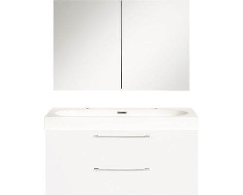 Badmöbel-Set Differnz Somero BxHxT 100 x 170 x 38 cm Frontfarbe weiß hochglanz mit Waschtisch Mineralguss weiß-0
