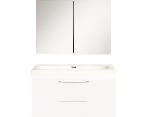 Badmöbel-Set Somero hochglanz weiß 80x57 cm inkl Spiegelschrank-0