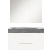 Badmöbel-Set Differnz Somero BxHxT 80 x 170 x 38 cm Frontfarbe weiß hochglanz mit Waschtisch Beton grau-thumb-0