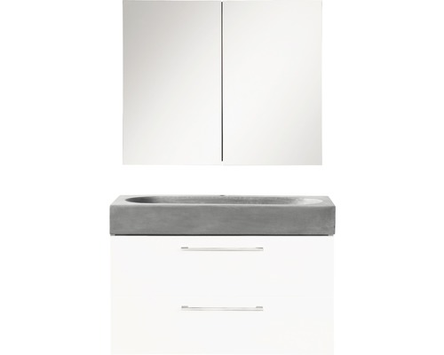 Badmöbel-Set Differnz Somero BxHxT 60 x 170 x 38 cm Frontfarbe weiß hochglanz mit Waschtisch Beton grau-0