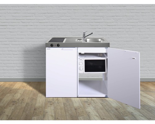 Miniküche Stengel-Küchen Kitchenline 100 cm Frontfarbe Weiß Glänzend Korpusfarbe Weiß inkl. Einbaugeräte 1110001003100