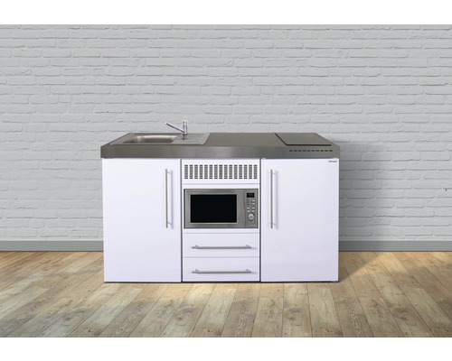 Singleküche Stengel-Küchen Premiumline 150 cm Frontfarbe Weiß Glänzend Korpusfarbe Weiß inkl. Einbaugeräte 1015001064100-0