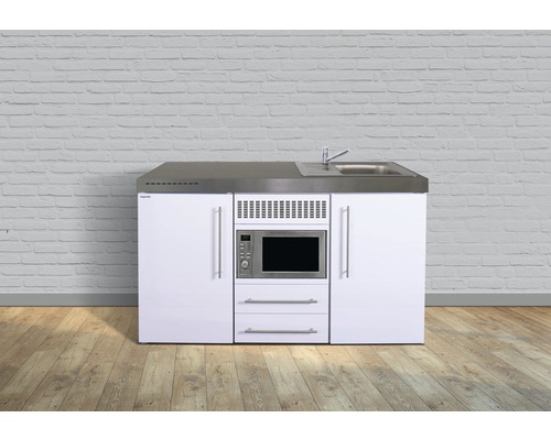 Singleküche Stengel-Küchen Premiumline 150 cm Frontfarbe Weiß Glänzend Korpusfarbe Weiß inkl. Einbaugeräte 1015001065100-0