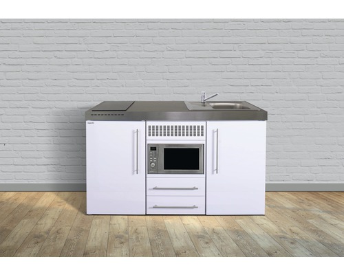 Singleküche Stengel-Küchen Premiumline 150 cm Frontfarbe Weiß Glänzend Korpusfarbe Weiß inkl. Einbaugeräte 1015001063100-0