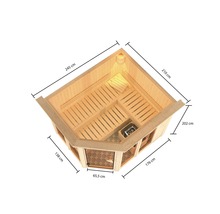 Elementsauna Karibu Mandos 3 inkl.9 kW Bio Ofen u.ext.Steuerung mit Dachkranz und bronzierter Ganzglastüre-thumb-1