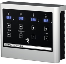 Elementsauna Karibu Mandos 3 inkl.9 kW Bio Ofen u.ext.Steuerung mit Dachkranz und bronzierter Ganzglastüre-thumb-6
