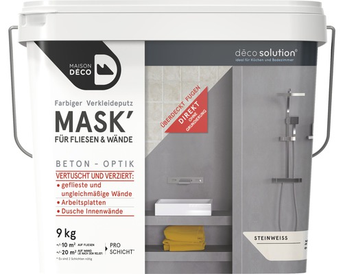 Maison Deco MASK´ farbiger Verkleideputz Effektputz für Fliesen steinweiß 9 kg