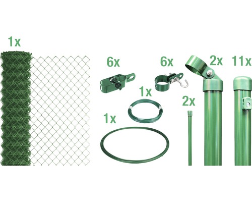 4-Eckgeflecht Set ALBERTS Maschenweite 60 mm zum Einbetonieren 25 x 0,8 m grün