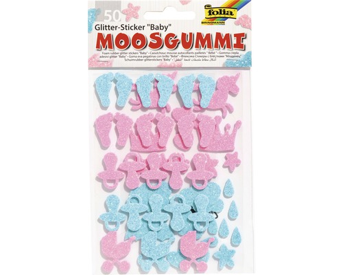 Moosgummi Glitter-Sticker Baby 50-tlg.