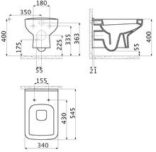 Wand-WC Quadra 2.0 Tiefspüler mit Spülrand weiß mit Beschichtung ohne WC-Sitz-thumb-1