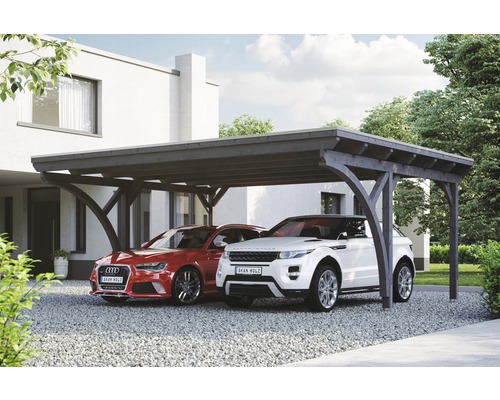 Doppelcarport Konsta Aluminium-Dachplatten inkl. 2 Einfahrtsbögen und H-Anker 618x500 cm schiefergrau