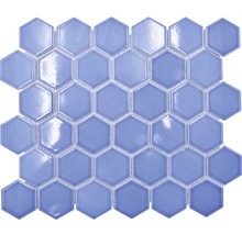 Keramikmosaik HX580 Hexagon Uni hellblau glänzend-thumb-0
