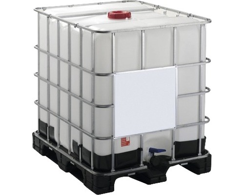 IBC-Tank, Transportcontainer GARANTIA 1.000 l mit UN-Kennzeichnung geeignet für Gefahrgüter auf Kunststoff-Palette