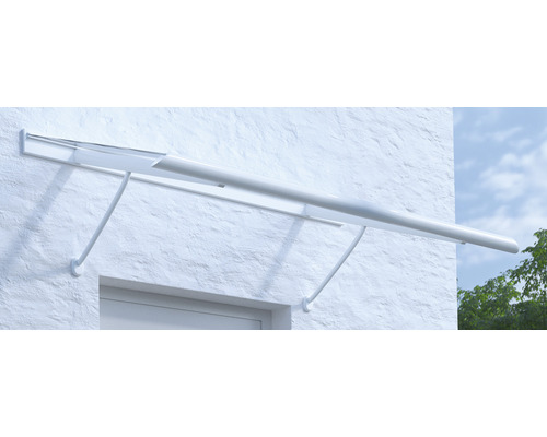ARON Vordach Pultform Paris VSG 150x75 cm weiß inkl. Konsole G und Regenrinne beidseitig-0