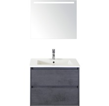 Badmöbel-Set Sanox Porto BxHxT 71 x 170 x 51 cm Frontfarbe beton anthrazit mit Waschtisch Keramik weiß und Waschtischunterschrank Waschtisch Spiegel mit LED-Beleuchtung-thumb-0